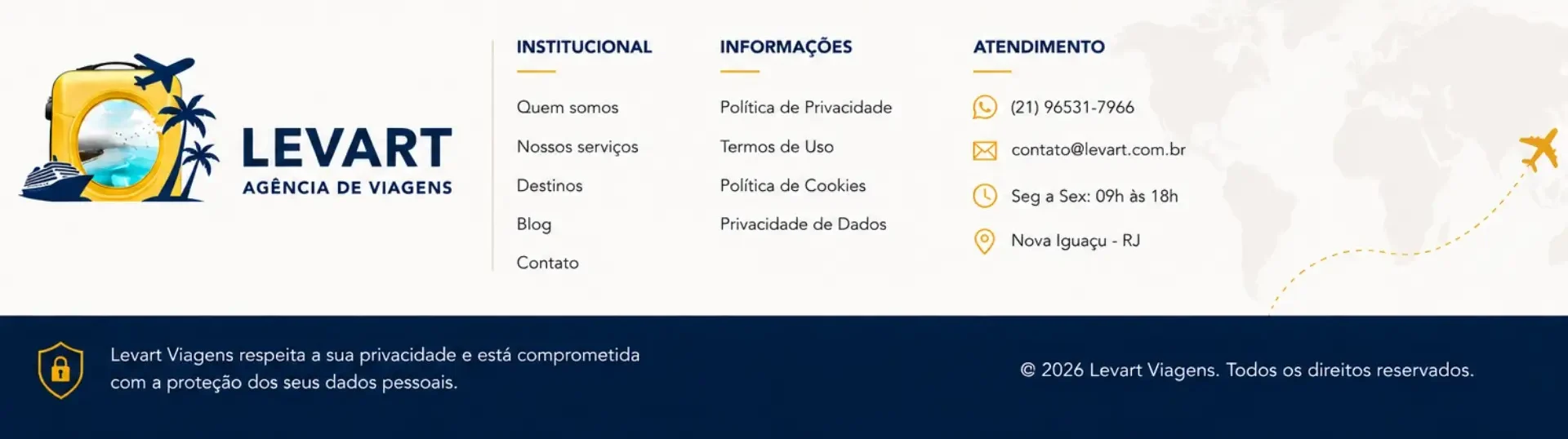 Rodapé de Privacidade de dados – Levart Viagens e Turismo